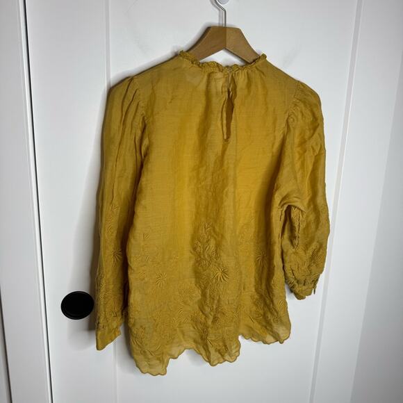 Vanessa Bruno Rioja Gold Yellow Embroidered Floral Peasant Blouse Size 36 - Picture 6 of 8